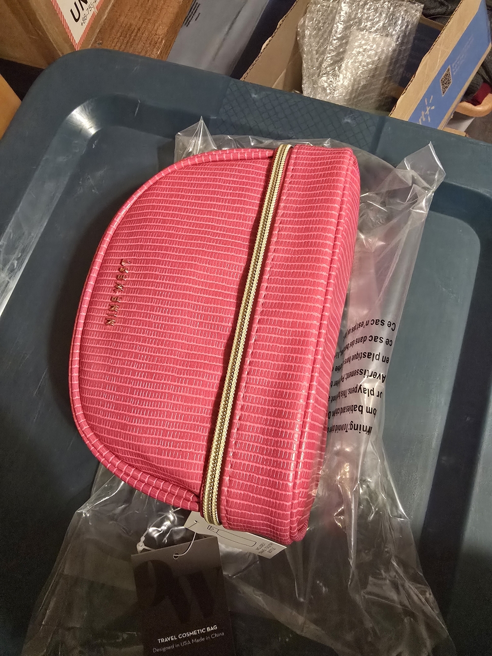 Nine West Pink Semi-Circle Cosmetic Case with Gold Zipper